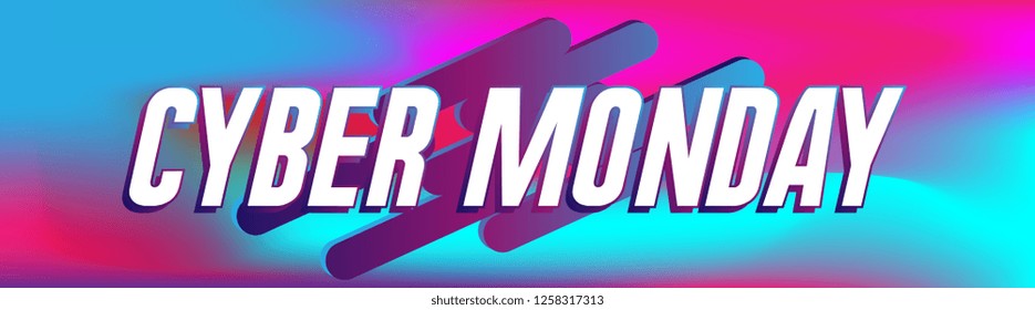 cyber monday, label or banner with colorful background