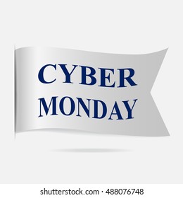 Cyber Monday label, silver ribbon badge