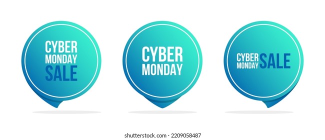 Cyber Monday label templates. Special offer commercial circle badges set for Cyber Monday shopping, sale promotion, e-commerce and advertising. Vector illustration.