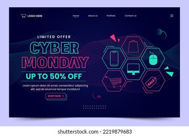 Cyber Monday landing page design template easy to customize simple and elegant design