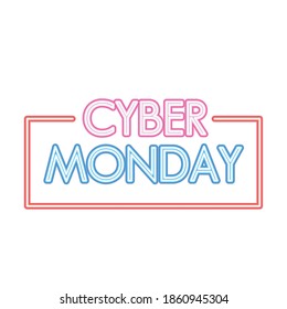 cyber monday lettering in neon font on a white background vector illustration design