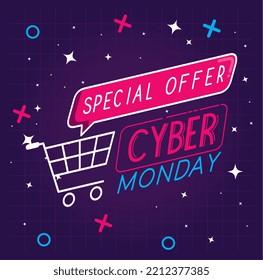 cyber monday lettering and shopping cart
