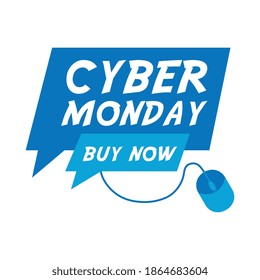 cyber monday lettering in speech bubble with mouse vector illustration design