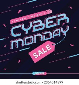 Cyber Monday limited time only promotion banner template. Vector illustration