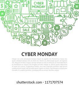 Cyber Monday Line Concept. Vector Illustration of Outline Template.