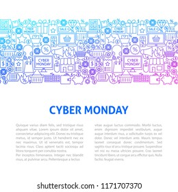 Cyber Monday Line Design Template. Vector Illustration of Outline Banner.