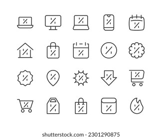 icono de línea de ciberlunes con trazo editable. Colección de esquema de objetos vectoriales. Paquete de iconos premium