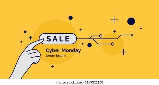 Cyber Monday. Linear minimalistic illustration for sale on yellow background. Vector graphics.