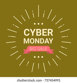 Cyber Monday Logo Design Big Sale Event Flyer, Online Shopping Deals Concept Vector Illustration