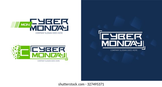 Cyber Montag Logo Design-Vorlagen mit Technologie dunkelblauer abstrakter Hintergrund, Vektorgrafik.