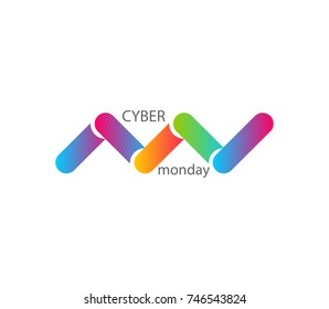 Cyber Monday logo modern banner. Electronic colored sale advertise poster. Bright colorful material flat vector illustration label speech bubble. Message discount text balloon. Creative promotion.