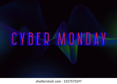Cyber Monday luminous text on dynamic pulse background. Promotion banner design.