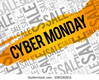 Cyber Monday - marketing term for e-commerce transactions on the Monday after Thanksgiving in the United States, word cloud concept background