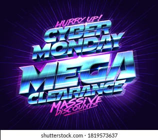 Cyber monday mega clearance, massive discounts vector banner template