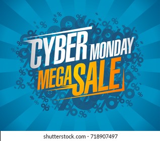 Cyber monday mega sale, clearance discounts poster concept