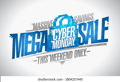 Cyber Monday Mega Sale, Massive Savings This Weekend Only Vector Web Banner Template
