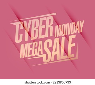 Cyber monday mega sale web banner vector mockup with 3D paper art style backdrop