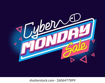 Cyber monday with neon background vector illustration
