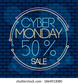 Montag-Neon-Rundetikett mit 50 % Vektorgrafik-Design