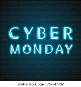 Cyber Monday Neon Light Glowing Illustration Design Dark Background
