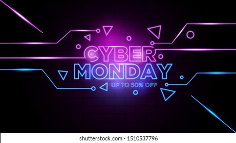 Cyber monday neon sign Background Vector