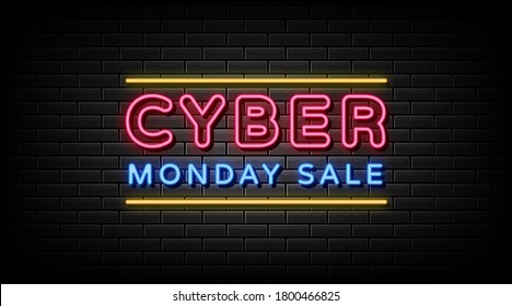 Cyber monday neon sign, neon style template