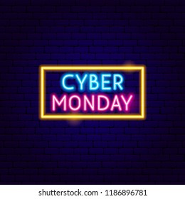 Cyber Monday Neon Sign. Vector Illustration of Shopping Sale Promotion.