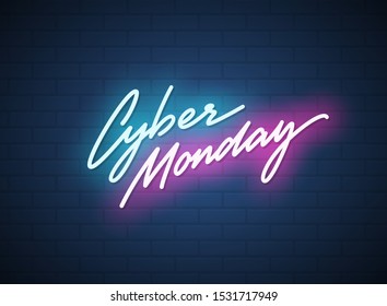 Cyber Monday neon signboard. Vector illustration.