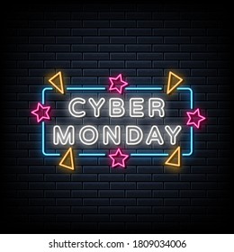 Cyber monday neon signs vector. Design template neon sign