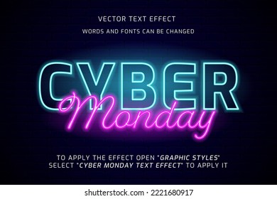 cyber monday neon text effect fully editable