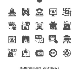 Cyber Monday. Online shopping day. Sale and discount. Promotion, special price. Vector Solid Icons. Simple Pictogram