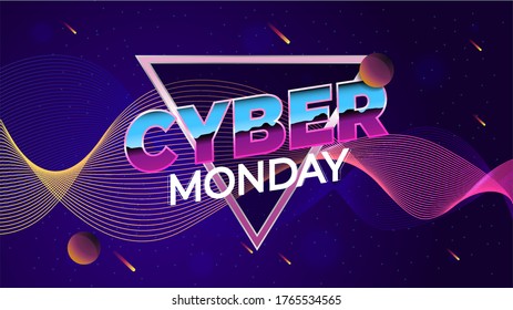 Cyber Monday, online shopping and marketing concept. Vector illustration. Planets on a Neon Background
