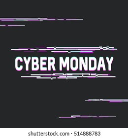 Cyber Monday, Online-Shopping und Marketing-Konzept. Banner für den Verkauf von Cybermonaten mit glitzernden Effekten.  Vektorgrafik.