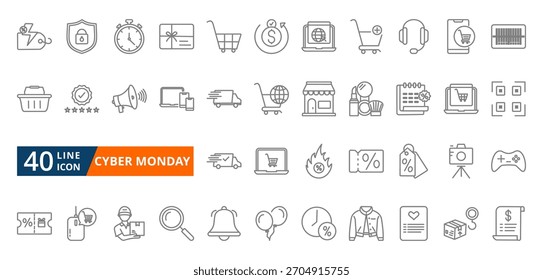 Hoja de íconos de Vector de contorno de Cyber Monday