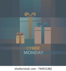 Cyber monday present box background. Sales banner eps10 vector illustration