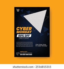 Cyber Monday imprimir folheto ou modelo de cartaz para compras on-line, moda, varejo, venda de produtos de comércio eletrônico Promoção a4 tamanho folheto ou cartaz e compras on-line Descontos venda folheto design