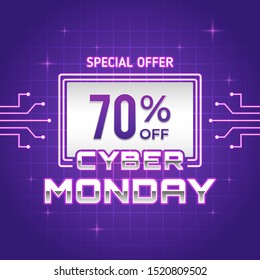 Cyber monday promotion background with text inside screen