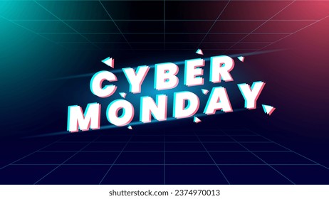 Cyber monday promotion banner design with glitch style. Vector illustration