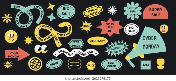 Cyber monday promotion elements for sales and discounts design.