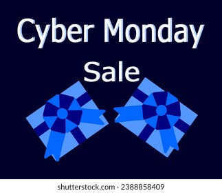 Cyber Monday promotional banner with gifts on dark background