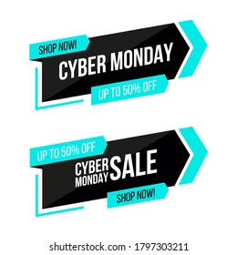 Cyber Montag Werbe-Labels Set. Kommerzielle Zeichen für den Verkauf von Internet-Montag, Online-Geschäft, Discount-Shopping, Promotion und Werbung. Vektorgrafik.