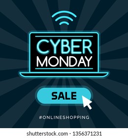 Cyber monday promotional sale advertisement and social media post design with laptop connecting