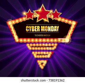 Cyber Monday retro light frame. Vector illustration