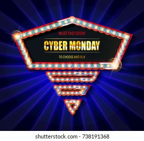 Cyber Monday retro light frame. Vector illustration