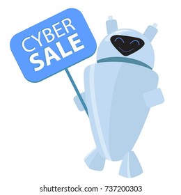 Cyber monday robot with sign "Cyber Sale"