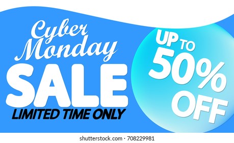 Cyber Monday Sale, up to 50% off, poster design template, vector illustration