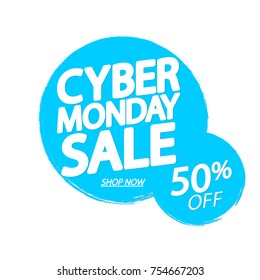 Cyber Monday Sale 50% off, banner design template, vector illustration