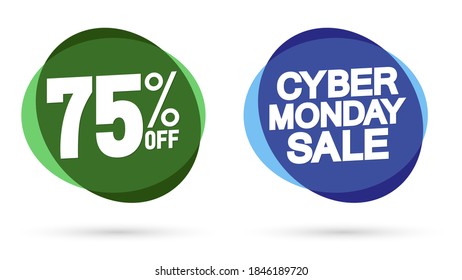 Cyber Monday Sale, 75% off, banners design template, discount tags, season offers, vector illustration