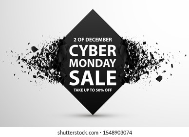 Cyber Monday Sale Abstract Background. Vector Banner with explosion effect