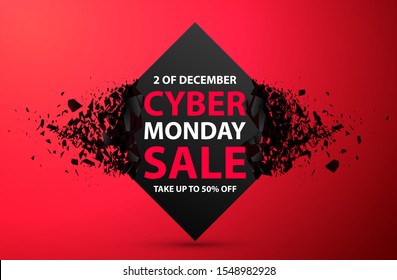 Cyber Monday Sale Abstract Background. Vector Banner with explosion effect